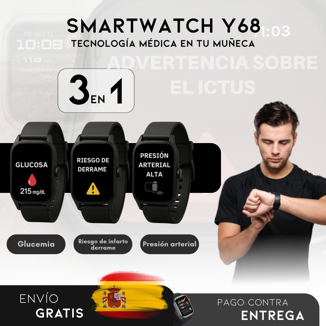 SmartWatch Y68 - Monitor Médico 3 en 1 | Menú en español